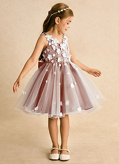 Azazie Junebug vestidos de niña de las flores Vestido de Marfil Castaño de Tul de Princesa con Encaje image4