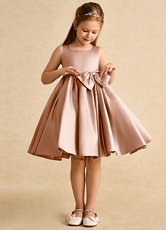 Azazie Jessie Flower Girl Dresses Champagne Rose A-Line Bow Matte Satin Dress image3