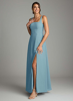 Azazie Debra Bridesmaid Dresses Moody Blue A-Line with Pockets Chiffon Convertible Dress image5