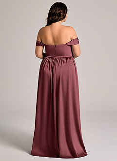 Azazie Calianna Brautjungfernkleider Wandelbar A-Linie Schulterfrei Stretch-Satin Kleid Merlot image2