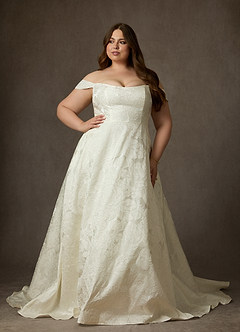 Azazie Amaya Robes de mariée Robe Princesse en Jacquard Floral Sans bretelles Blanc Antique image9