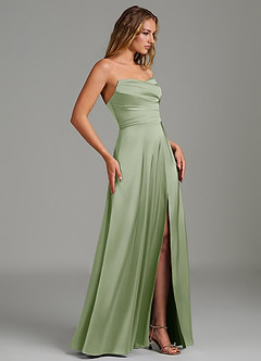 Azazie Niveah Robes de demoiselle d'honneur Robe Trapèze Convertible en Satin extensible Sans bretelles Vert Sauge image7