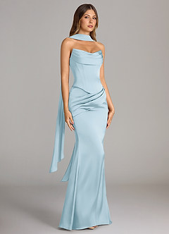 Azazie Sorrel Vestidos de damas de honor Vestido de Azul Cielo de Satén Elástico de Corte Sirena Convertible con Sin tirantes image3