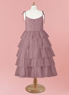 Barbie ♥ Azazie vestidos de niña de las flores Vestido de Rosa Polvorienta de Tul de Corte En A con Tirante Espagueti image11