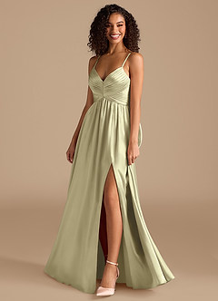 Azazie Alia Brautjungfernkleider A-Linie Plissee Metallischer Satin Kleid Moosgrün image7