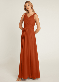 Azazie Pierrette Bridesmaid Dresses Burnt Orange A-Line Pleated Chiffon Dress image3