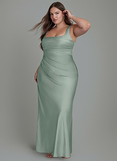 Azazie Agustina Brautjungfernkleider Meerjungfrau-Linie Korsett Stretch-Satin Kleid Agave image10