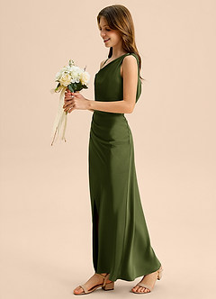 Azazie Madelyn Junior Osłona Zza ramienia Satyna elastyczna Długość podłogi Młodsza druhna Sukienka image3