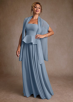 Azazie Josabeth Final Sale Dusty Blue A-Line Pleated Chiffon Dress image2