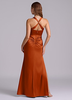 Azazie Amelie Bridesmaid Dresses Burnt Orange A-Line Pleated Stretch Satin Dress image7