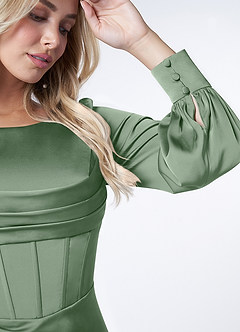 Azazie Raye Bridesmaid Dresses Matcha Mermaid Long Sleeve Stretch Satin Dress image6