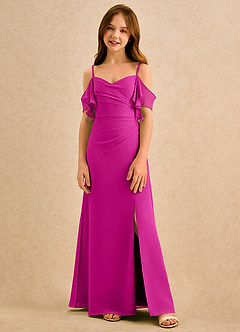Azazie Pippy Girls Formal Flower Girl Dresses Fuchsia A-Line Sweetheart Neckline Chiffon Dress image3