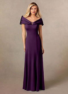Azazie Auberdeen Mother of the Bride Dresses Grape Mermaid Pleated Stretch Satin Dress image1