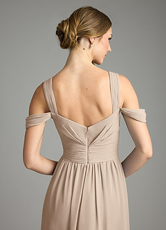 Azazie Lianne Bridesmaid Dresses Taupe A-Line Off the Shoulder Chiffon Dress image6