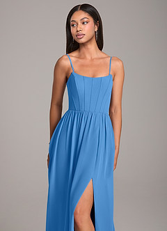 Azazie Kailee Bridesmaid Dresses Blue Jay A-Line with Pockets Chiffon Dress image2