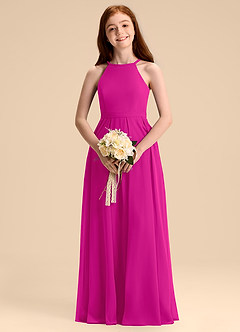 Azazie Arianthe Junior Abito A-Line in Chiffon Plissettato Fucsia image2