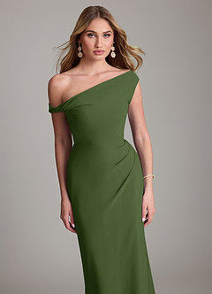 Azazie Emerson Abiti da Damigella Abito Tubino in Chiffon a Spalla Scoperta Oliva image2