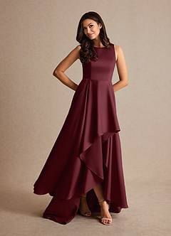 Azazie Niles vestidos de madre de la novia Vestido de Cabernet de Satén Elástico de Corte En A con Trenes image7