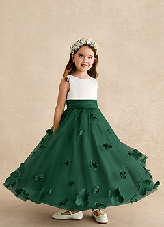 Azazie Vi Flower Girl Dresses Dark Green A-Line Sleeveless Tulle Dress image8