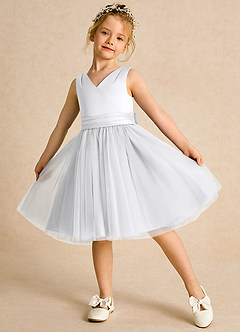 Azazie Tadpole Flower Girl Dresses White A-Line Pleated Matte Satin Dress image4