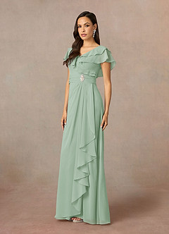 Azazie Snapdragon Mother of the Bride Dresses Agave A-Line V-Neck Ruched Chiffon Dress image2