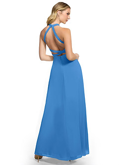 Azazie Clarice Bridesmaid Dresses Blue Jay A-Line Halter Chiffon Dress image4