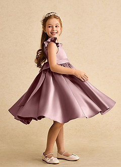 Azazie Dumpling vestidos de niña de las flores Vestido de Rosa Polvorienta de Satin Mate de Corte En A con Lazo image5