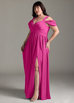 Azazie Lianne Brautjungfernkleider A-Linie Schulterfrei Stretch-Satin Kleid Fuchsia image13