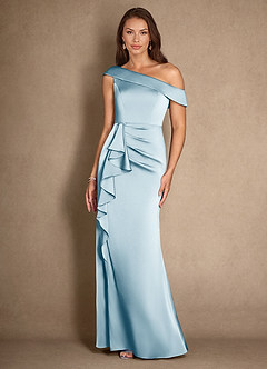 Azazie Hamptons Mother of the Bride Dresses Sky Blue A-Line Pleated Stretch Satin Dress image4