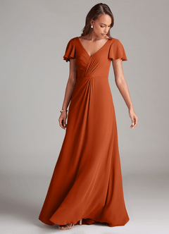 Azazie Soren Brautjungfernkleider A-Linie Gestreift Chiffon Kleid Gebranntes Orange image5