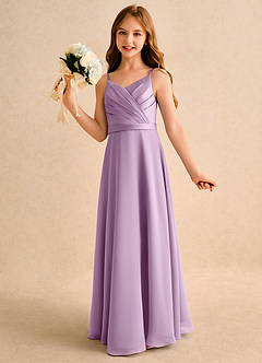 Azazie Umina Girls Formal Robe Demoiselle D'honneur Fillette Robe Trapèze en Mat Satiné Plissée Glycine image3