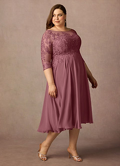 Azazie Marge Kleider für die Brautmutter A-Linie Schaufel Spitze Chiffon Kleid Wüstenrose image10