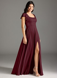 Azazie Bondi Bridesmaid Dresses Cabernet A-Line Ruched Mesh Dress image6