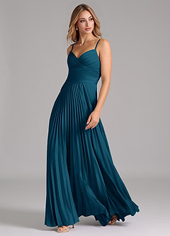 Azazie Vini Brautjungfernkleider A-Linie Plissee Stretch-Satin Kleid Tintenblau image5