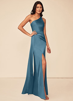 Azazie Maron Bridesmaid Dresses Bermuda A-Line One Shoulder Stretch Satin Dress image3