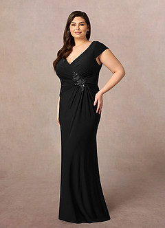 Azazie Marybeth Mother of the Bride Dresses Black Mermaid V-Neck Sequins Lace Dress image9