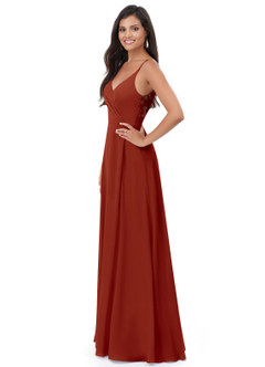 Azazie Lennon Bridesmaid Dresses Rust A-Line Lace Chiffon Dress image4