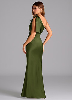 Azazie Yuanna Bridesmaid Dresses Olive Mermaid One Shoulder Stretch Satin Dress image6