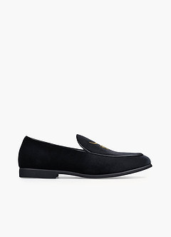 front Men's Velvet Embroidered Slip-On Loafers