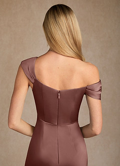 Azazie Laramie Mother of the Bride Dresses Espresso Mermaid Pleated Stretch Satin Dress image6