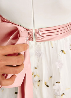 Azazie Pollie Blumenmädchenkleider A-Linie Schleifen Tüll Kleid Elfenbein Rosette image7