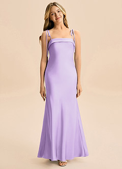 Azazie Willa Junior Lilac A-Line Bow Stretch Satin Dress image1