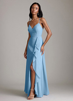 Azazie Naeem Bridesmaid Dresses Steel Blue A-Line V-Neck Ruffle Chiffon Dress image5