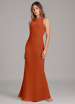 Azazie Allettie Brautjungfernkleider Meerjungfrau-Linie Chiffon Kleid Gebranntes Orange image3