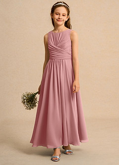 Azazie Ducky Girls Formal Robe Demoiselle D'honneur Fillette Robe Trapèze en Mousseline de soie Plissé Rose Poussiéreuse image4