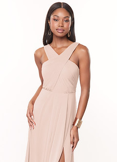 Azazie Brandie Bridesmaid Dresses Blushing Pink A-Line Pleated Stretch Chiffon Dress image5