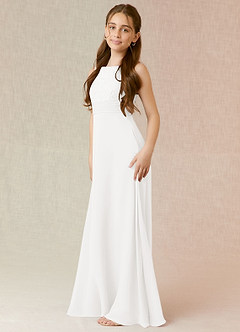Azazie Snow Junior White A-Line Lace Chiffon Dress image3