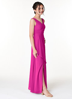 Azazie Kori Junior Fuchsia A-Line Ruched Chiffon Dress image2