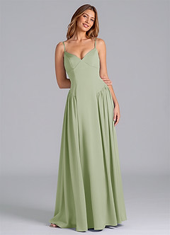 Azazie Kirby Schlussverkauf A-Linie Stretch-Satin Kleid Staubiger Salbeigrün image1