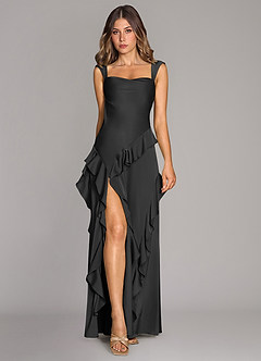 Azazie Sloane At-home Try On Dresses Rosette A-Line Sweetheart Neckline Stretch Satin Dress image1